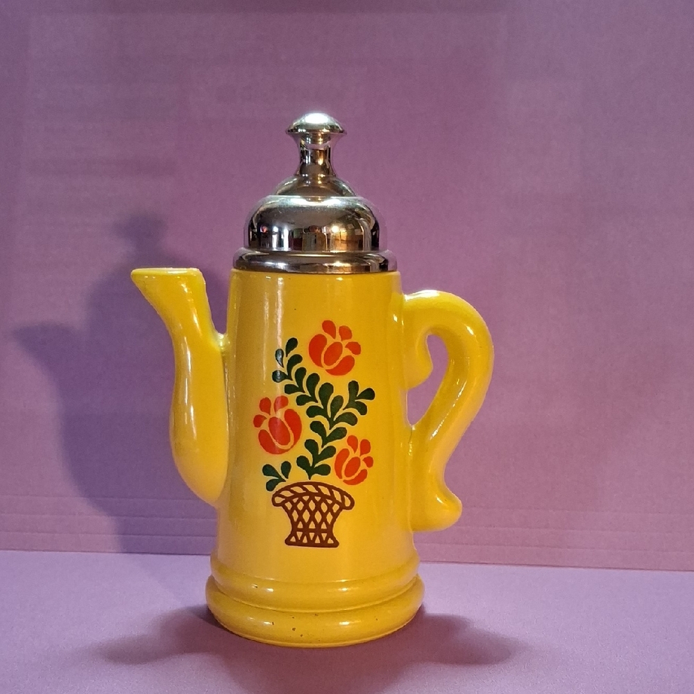 Avon Yellow Floral Coffee Pot with Silver Lid